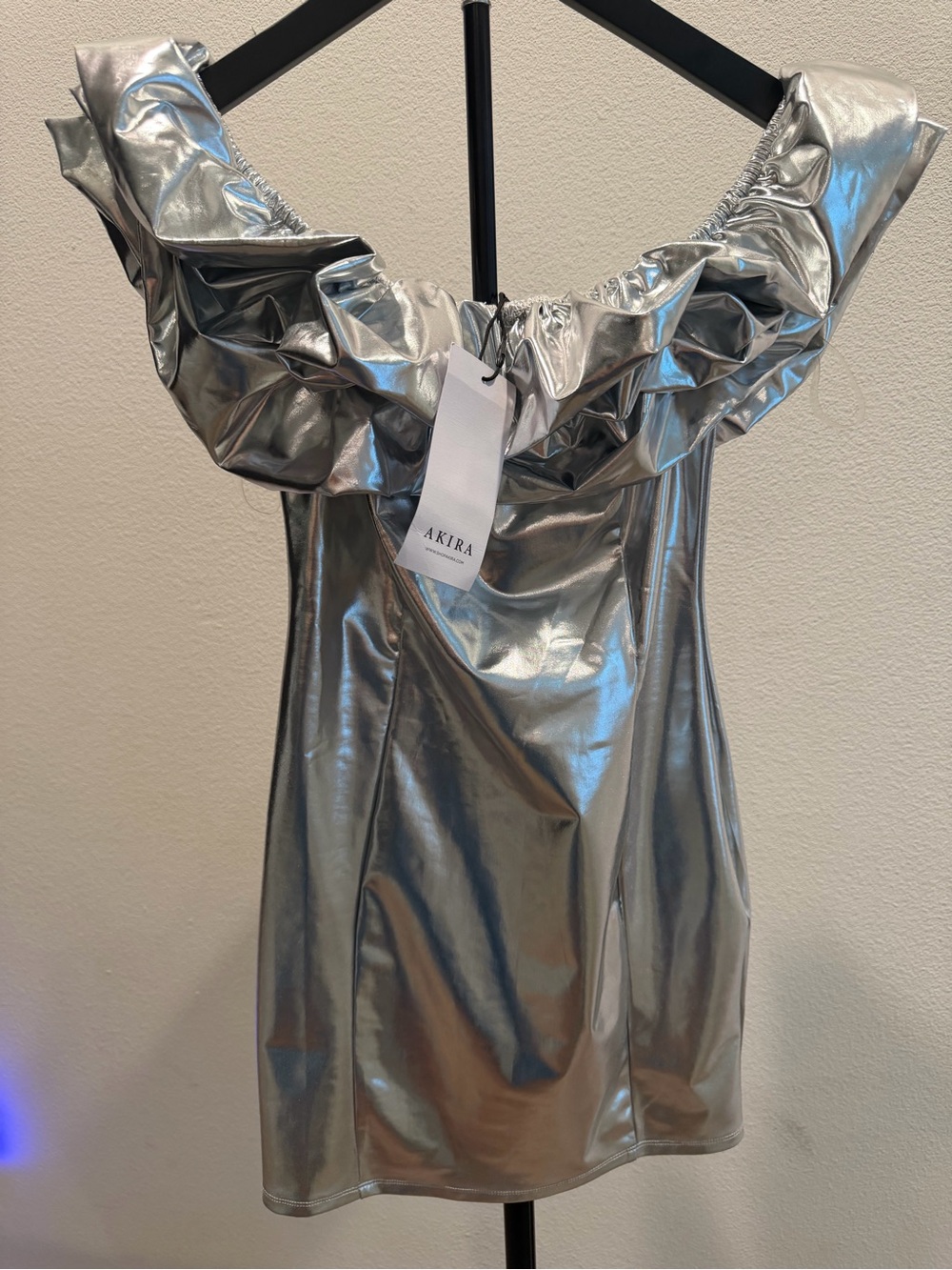 AKIRA Metallic Off Shoulder Dress SMALL NWT!